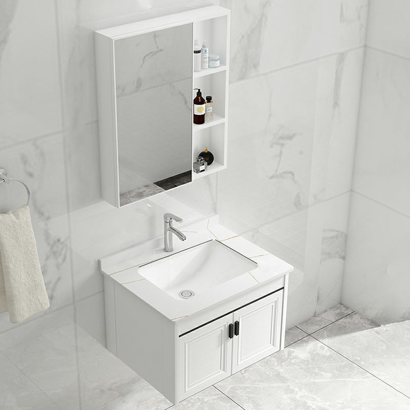White Modern Single-Sink Wall Mount Open Console with Sink Set Vanity & Faucet & Mirror Cabinet 23.6"L x 18.5"W x 18.1"H Towel Bar Not Included Clearhalo 'Bathroom Remodel & Bathroom Fixtures' 'Bathroom Vanities' 'bathroom_vanities' 'Home Improvement' 'home_improvement' 'home_improvement_bathroom_vanities' 8216691
