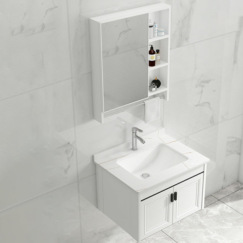 White Modern Single-Sink Wall Mount Open Console with Sink Set Clearhalo 'Bathroom Remodel & Bathroom Fixtures' 'Bathroom Vanities' 'bathroom_vanities' 'Home Improvement' 'home_improvement' 'home_improvement_bathroom_vanities' 8216699