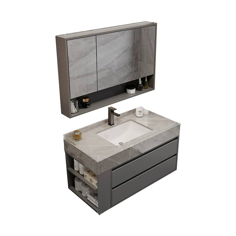 Grey Modern Rectangular Solid Wood Open Console with Sink Set 35"L x 19"W x 20"H Clearhalo 'Bathroom Remodel & Bathroom Fixtures' 'Bathroom Vanities' 'bathroom_vanities' 'Home Improvement' 'home_improvement' 'home_improvement_bathroom_vanities' 8223168