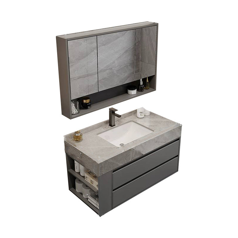 Grey Modern Rectangular Solid Wood Open Console with Sink Set 39"L x 19"W x 20"H Clearhalo 'Bathroom Remodel & Bathroom Fixtures' 'Bathroom Vanities' 'bathroom_vanities' 'Home Improvement' 'home_improvement' 'home_improvement_bathroom_vanities' 8223170