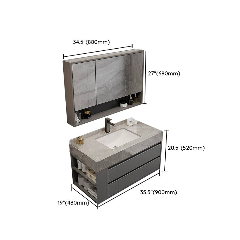 Grey Modern Rectangular Solid Wood Open Console with Sink Set Clearhalo 'Bathroom Remodel & Bathroom Fixtures' 'Bathroom Vanities' 'bathroom_vanities' 'Home Improvement' 'home_improvement' 'home_improvement_bathroom_vanities' 8223184