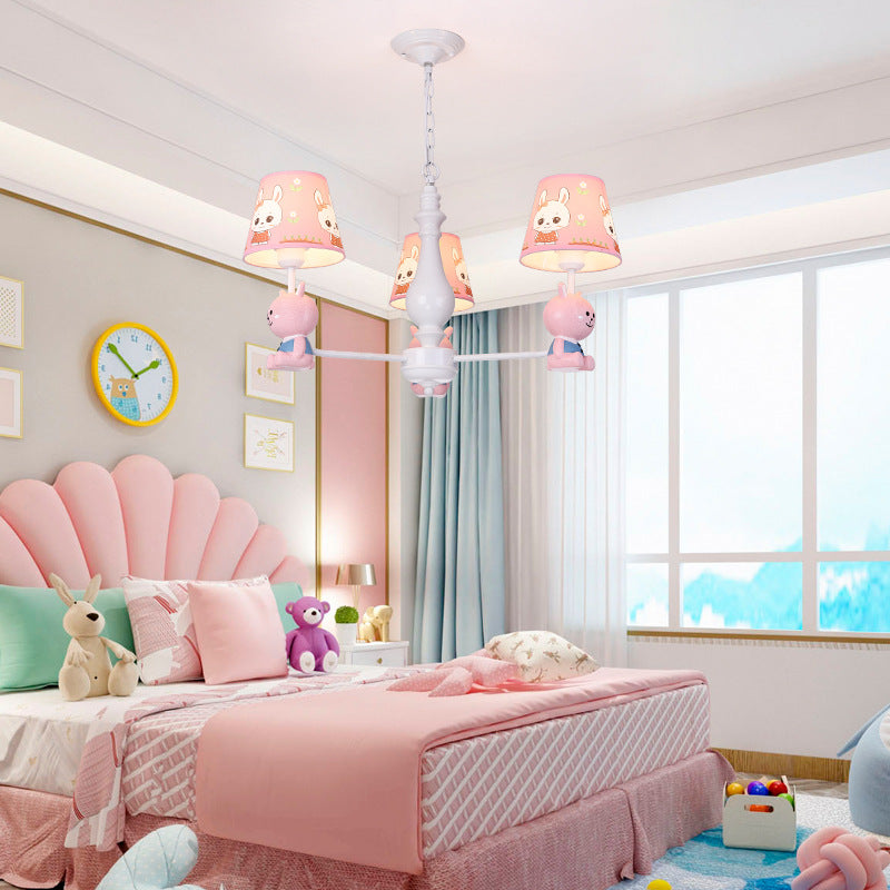 Girls Bedroom Bunny Hanging Lights Metal Animal Pink Pendant Light with Fabric Shade Clearhalo 'Ceiling Lights' 'Chandeliers' Lighting' options 82249
