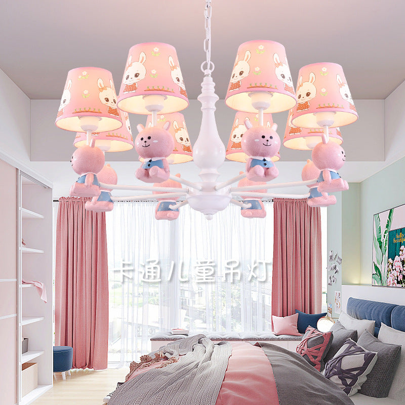 Girls Bedroom Bunny Hanging Lights Metal Animal Pink Pendant Light with Fabric Shade Clearhalo 'Ceiling Lights' 'Chandeliers' Lighting' options 82255