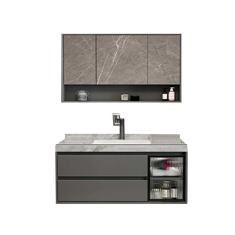 Grey Modern Wood Wall Mount Single-Sink Bathroom Vanity Set 39"L x 20"W x 19"H Clearhalo 'Bathroom Remodel & Bathroom Fixtures' 'Bathroom Vanities' 'bathroom_vanities' 'Home Improvement' 'home_improvement' 'home_improvement_bathroom_vanities' 8233953