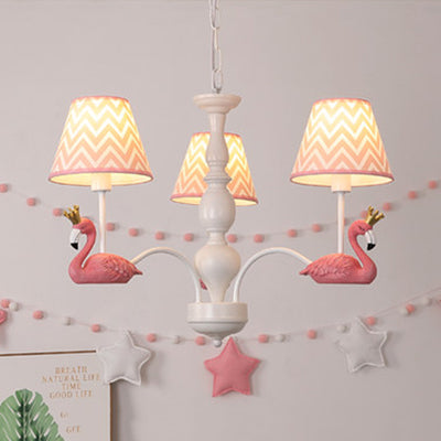 Bedroom Trapezoid Shade Hanging Ceiling Lamp with Swan Fabric Nordic Hanging Chandelier 3 Pink Clearhalo 'Ceiling Lights' 'Chandeliers' Lighting' options 82349_01bf3703-9a42-4bac-94a7-b9623682e8dd