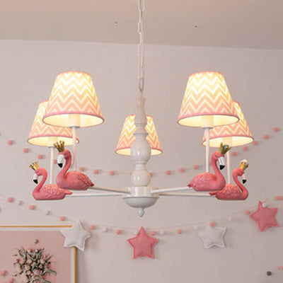 Bedroom Trapezoid Shade Hanging Ceiling Lamp with Swan Fabric Nordic Hanging Chandelier 5 Pink Clearhalo 'Ceiling Lights' 'Chandeliers' Lighting' options 82353_3ae48b44-2024-4933-a27f-35ee437a244f
