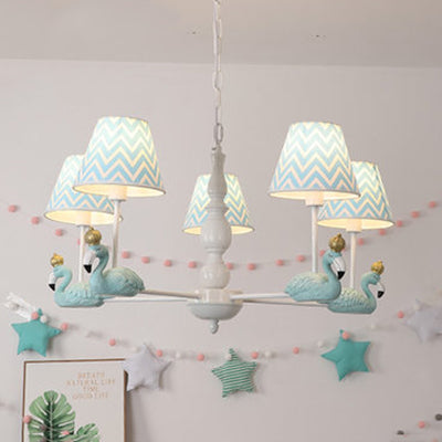 Bedroom Trapezoid Shade Hanging Ceiling Lamp with Swan Fabric Nordic Hanging Chandelier 5 Blue Clearhalo 'Ceiling Lights' 'Chandeliers' Lighting' options 82355_5b8b2697-ca16-4875-b41b-3b208698e08d