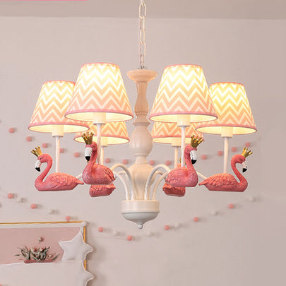 Bedroom Trapezoid Shade Hanging Ceiling Lamp with Swan Fabric Nordic Hanging Chandelier 6 Pink Clearhalo 'Ceiling Lights' 'Chandeliers' Lighting' options 82357_dd6112e2-e1fb-4891-9e99-dfb7e7c0ee7f