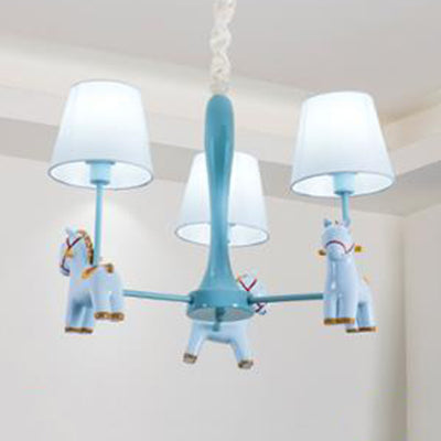 Nordic Tapered Shade Hanging Ceiling Lamp with Horse Fabric Chandelier for Living Room 3 Blue Clearhalo 'Ceiling Lights' 'Chandeliers' Lighting' options 82458_d1e60caa-a8e5-4f3b-b000-ac15f6c5afc3