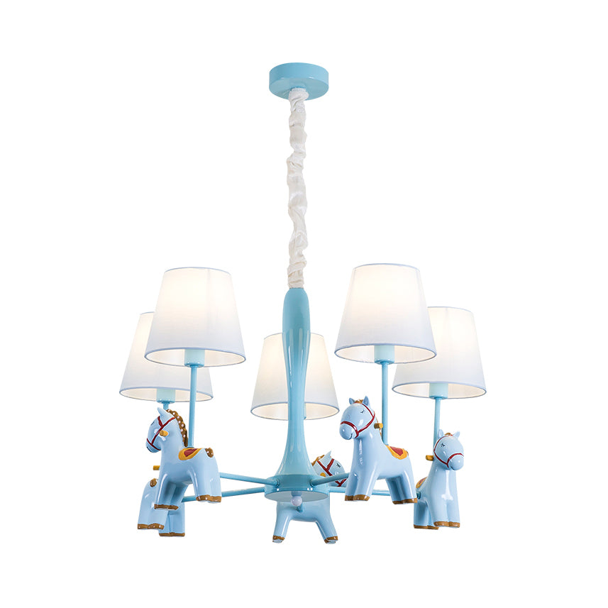 Nordic Tapered Shade Hanging Ceiling Lamp with Horse Fabric Chandelier for Living Room Clearhalo 'Ceiling Lights' 'Chandeliers' Lighting' options 82461