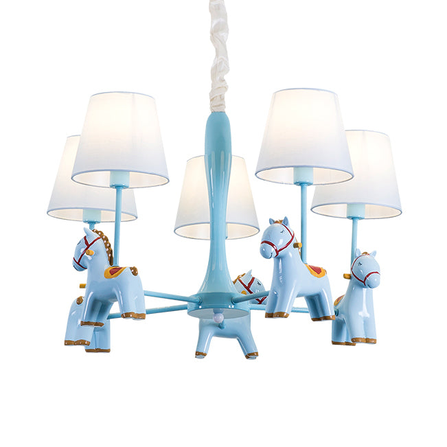 Nordic Tapered Shade Hanging Ceiling Lamp with Horse Fabric Chandelier for Living Room Clearhalo 'Ceiling Lights' 'Chandeliers' Lighting' options 82462