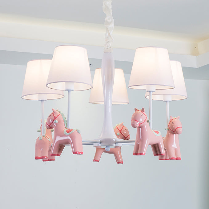 Nordic Tapered Shade Hanging Ceiling Lamp with Horse Fabric Chandelier for Living Room Clearhalo 'Ceiling Lights' 'Chandeliers' Lighting' options 82465