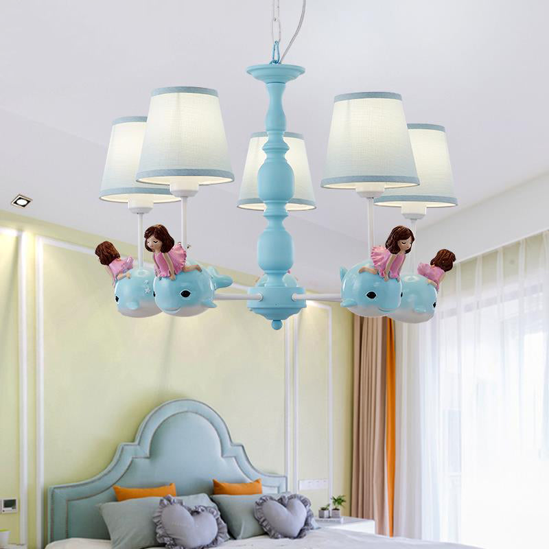 Animal-Themed Dolphin Hanging Lamp Fabric and Metal Hanging Chandelier for Kid Bedroom Clearhalo 'Ceiling Lights' 'Chandeliers' Lighting' options 82467