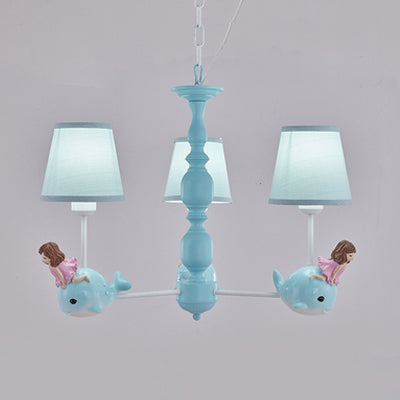 Animal-Themed Dolphin Hanging Lamp Fabric and Metal Hanging Chandelier for Kid Bedroom 3 Blue Clearhalo 'Ceiling Lights' 'Chandeliers' Lighting' options 82468_9270f5a8-cd1d-4225-8e85-f9e152c19d72