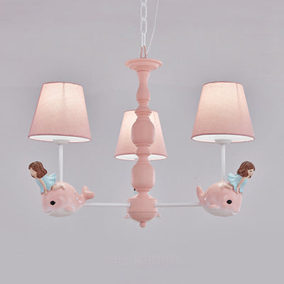 Animal-Themed Dolphin Hanging Lamp Fabric and Metal Hanging Chandelier for Kid Bedroom 3 Pink Clearhalo 'Ceiling Lights' 'Chandeliers' Lighting' options 82471_bf77de8f-7e1f-4e11-b450-a289bde1de14