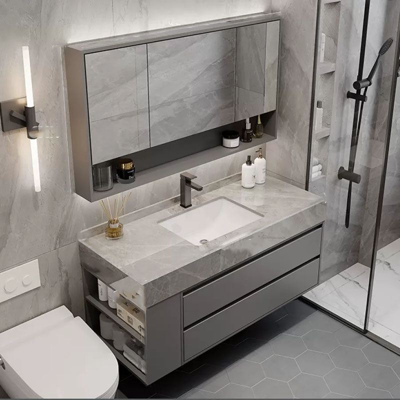Grey Wall Mounted Standard Modern Bathroom Vanity with Soft Close Door 47"L x 19"W x 20"H Clearhalo 'Bathroom Remodel & Bathroom Fixtures' 'Bathroom Vanities' 'bathroom_vanities' 'Home Improvement' 'home_improvement' 'home_improvement_bathroom_vanities' 8254749
