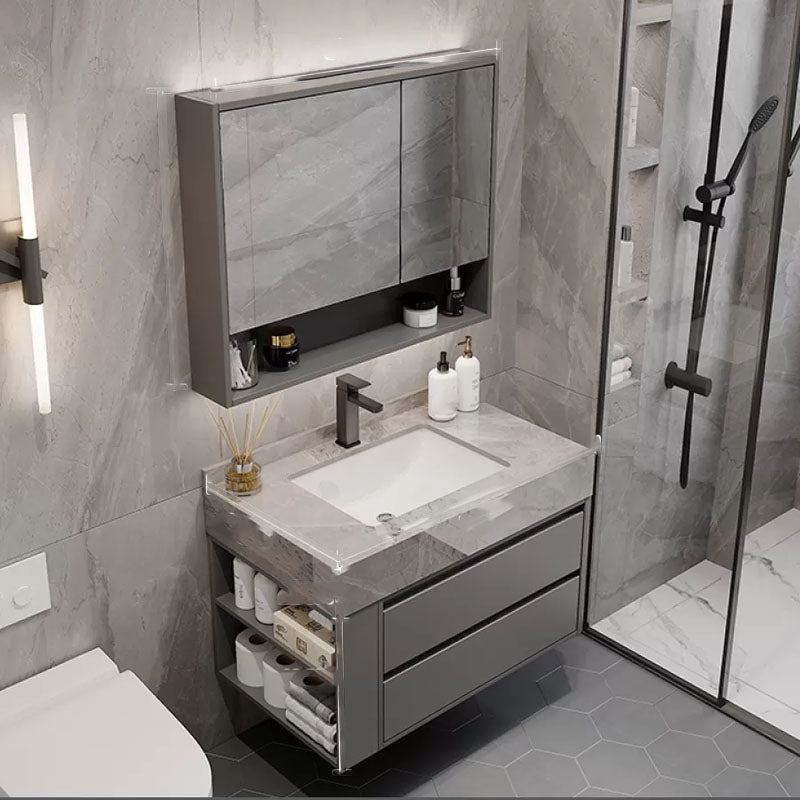 Grey Wall Mounted Standard Modern Bathroom Vanity with Soft Close Door Clearhalo 'Bathroom Remodel & Bathroom Fixtures' 'Bathroom Vanities' 'bathroom_vanities' 'Home Improvement' 'home_improvement' 'home_improvement_bathroom_vanities' 8254751