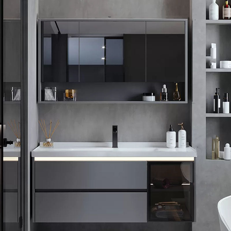 Grey Modern Wall Mounted Standard Open Console with Sink Set Clearhalo 'Bathroom Remodel & Bathroom Fixtures' 'Bathroom Vanities' 'bathroom_vanities' 'Home Improvement' 'home_improvement' 'home_improvement_bathroom_vanities' 8254766