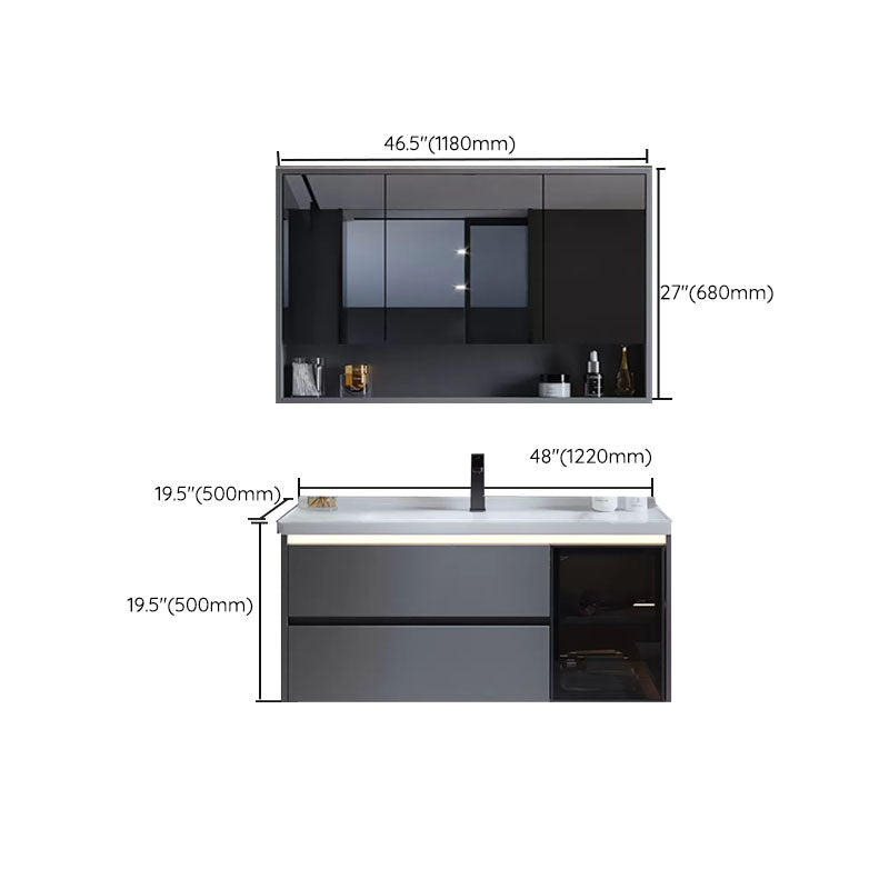 Grey Modern Wall Mounted Standard Open Console with Sink Set Clearhalo 'Bathroom Remodel & Bathroom Fixtures' 'Bathroom Vanities' 'bathroom_vanities' 'Home Improvement' 'home_improvement' 'home_improvement_bathroom_vanities' 8254782