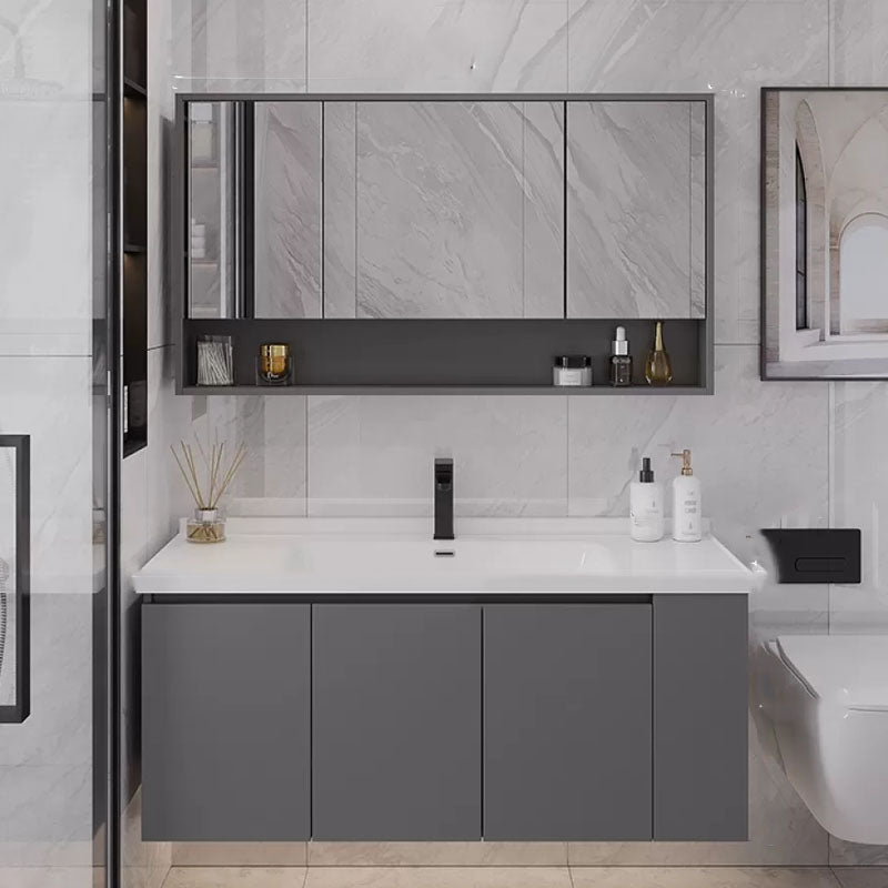 Grey Wall Mounted Standard Single-Sink Rectangular Modern Bathroom Vanity Set Clearhalo 'Bathroom Remodel & Bathroom Fixtures' 'Bathroom Vanities' 'bathroom_vanities' 'Home Improvement' 'home_improvement' 'home_improvement_bathroom_vanities' 8254783