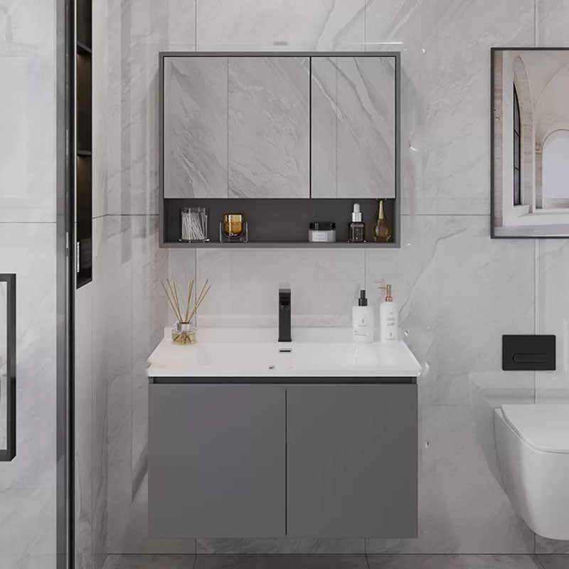 Grey Wall Mounted Standard Single-Sink Rectangular Modern Bathroom Vanity Set 28"L x 20"W x 19"H Clearhalo 'Bathroom Remodel & Bathroom Fixtures' 'Bathroom Vanities' 'bathroom_vanities' 'Home Improvement' 'home_improvement' 'home_improvement_bathroom_vanities' 8254784