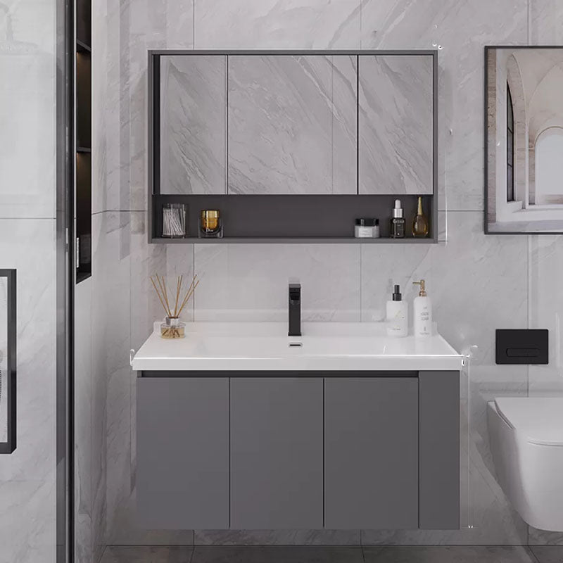 Grey Wall Mounted Standard Single-Sink Rectangular Modern Bathroom Vanity Set Clearhalo 'Bathroom Remodel & Bathroom Fixtures' 'Bathroom Vanities' 'bathroom_vanities' 'Home Improvement' 'home_improvement' 'home_improvement_bathroom_vanities' 8254785