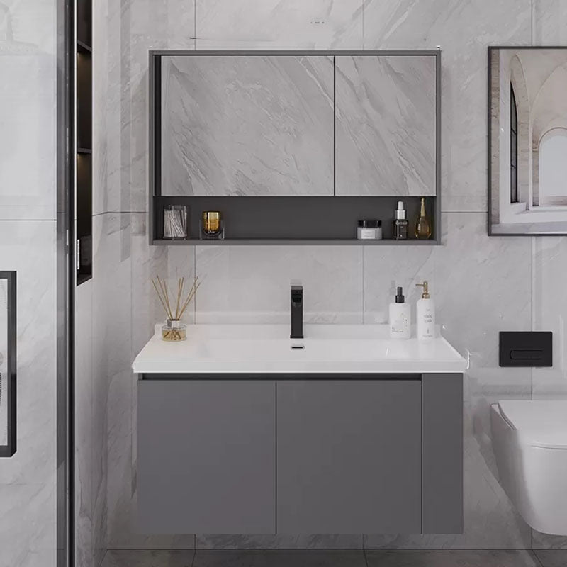 Grey Wall Mounted Standard Single-Sink Rectangular Modern Bathroom Vanity Set 32"L x 20"W x 19"H Clearhalo 'Bathroom Remodel & Bathroom Fixtures' 'Bathroom Vanities' 'bathroom_vanities' 'Home Improvement' 'home_improvement' 'home_improvement_bathroom_vanities' 8254786