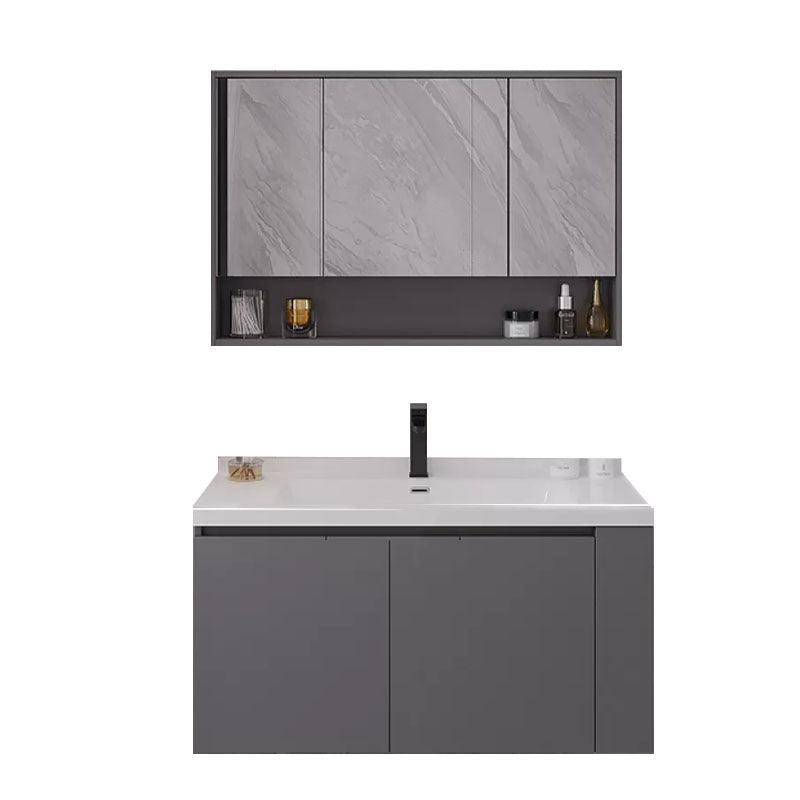 Grey Wall Mounted Standard Single-Sink Rectangular Modern Bathroom Vanity Set Clearhalo 'Bathroom Remodel & Bathroom Fixtures' 'Bathroom Vanities' 'bathroom_vanities' 'Home Improvement' 'home_improvement' 'home_improvement_bathroom_vanities' 8254787