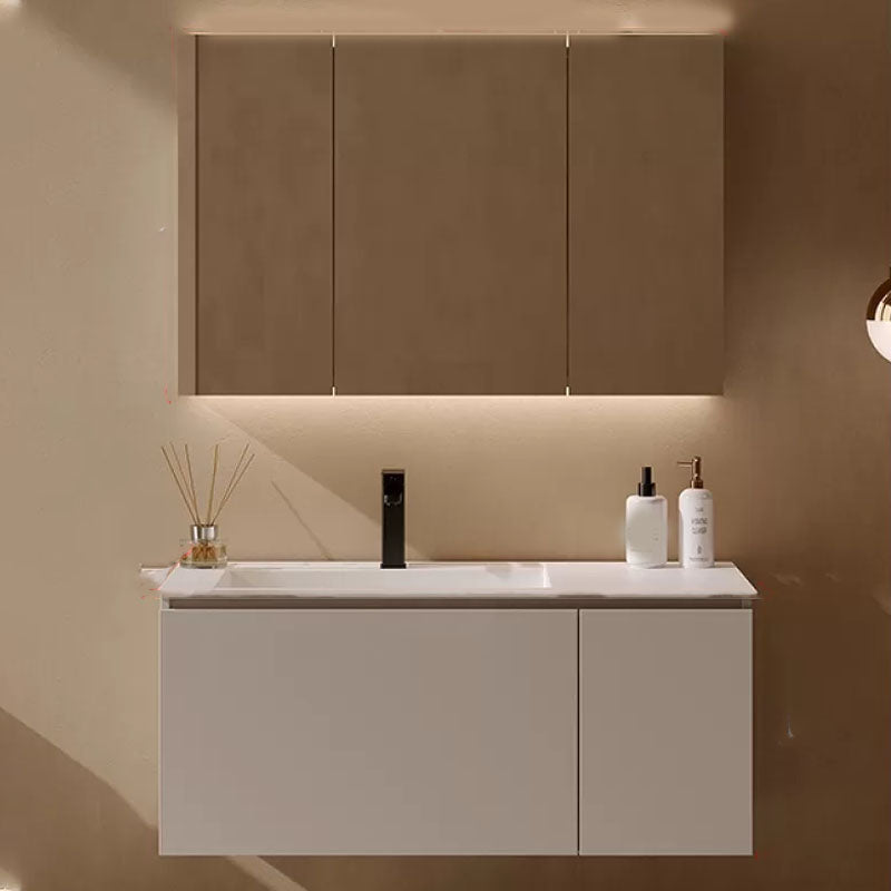 White Wall Mounted Standard Single-Sink Wood Bathroom Vanity Set 39.5"L x 20"W x 17"H Clearhalo 'Bathroom Remodel & Bathroom Fixtures' 'Bathroom Vanities' 'bathroom_vanities' 'Home Improvement' 'home_improvement' 'home_improvement_bathroom_vanities' 8254801