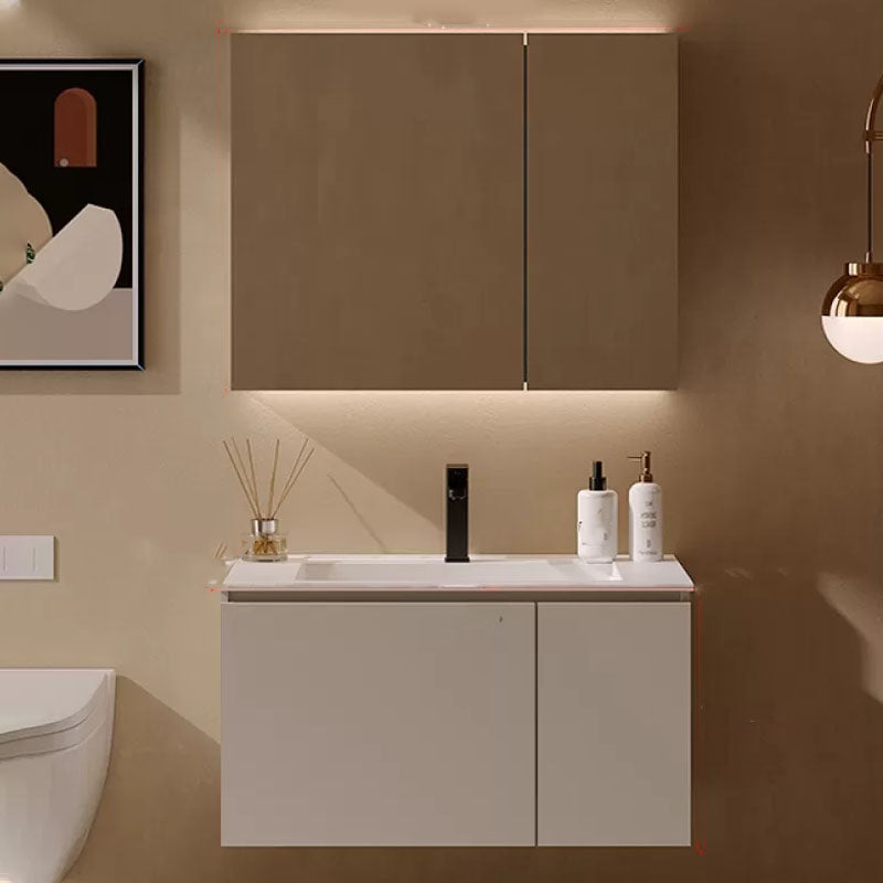 White Wall Mounted Standard Single-Sink Wood Bathroom Vanity Set 31"L x 20"W x 17"H Clearhalo 'Bathroom Remodel & Bathroom Fixtures' 'Bathroom Vanities' 'bathroom_vanities' 'Home Improvement' 'home_improvement' 'home_improvement_bathroom_vanities' 8254808