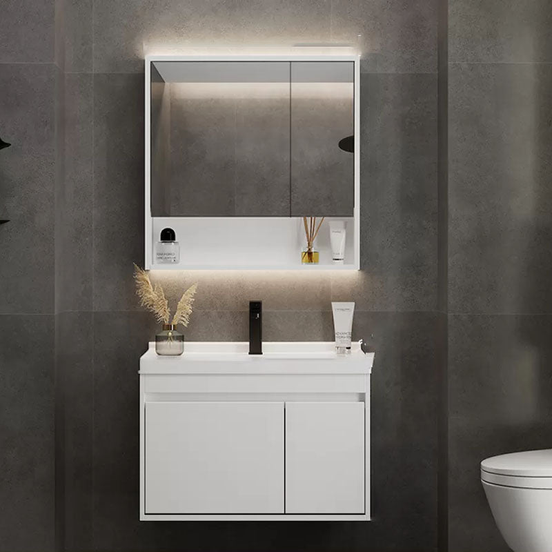 White Modern Wall Mounted Standard Open Console with Sink Set 28"L x 20"W x 20"H Clearhalo 'Bathroom Remodel & Bathroom Fixtures' 'Bathroom Vanities' 'bathroom_vanities' 'Home Improvement' 'home_improvement' 'home_improvement_bathroom_vanities' 8254842