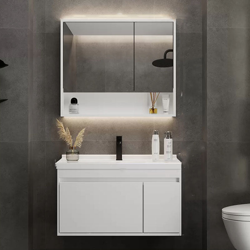 White Modern Wall Mounted Standard Open Console with Sink Set 32"L x 20"W x 20"H Clearhalo 'Bathroom Remodel & Bathroom Fixtures' 'Bathroom Vanities' 'bathroom_vanities' 'Home Improvement' 'home_improvement' 'home_improvement_bathroom_vanities' 8254844