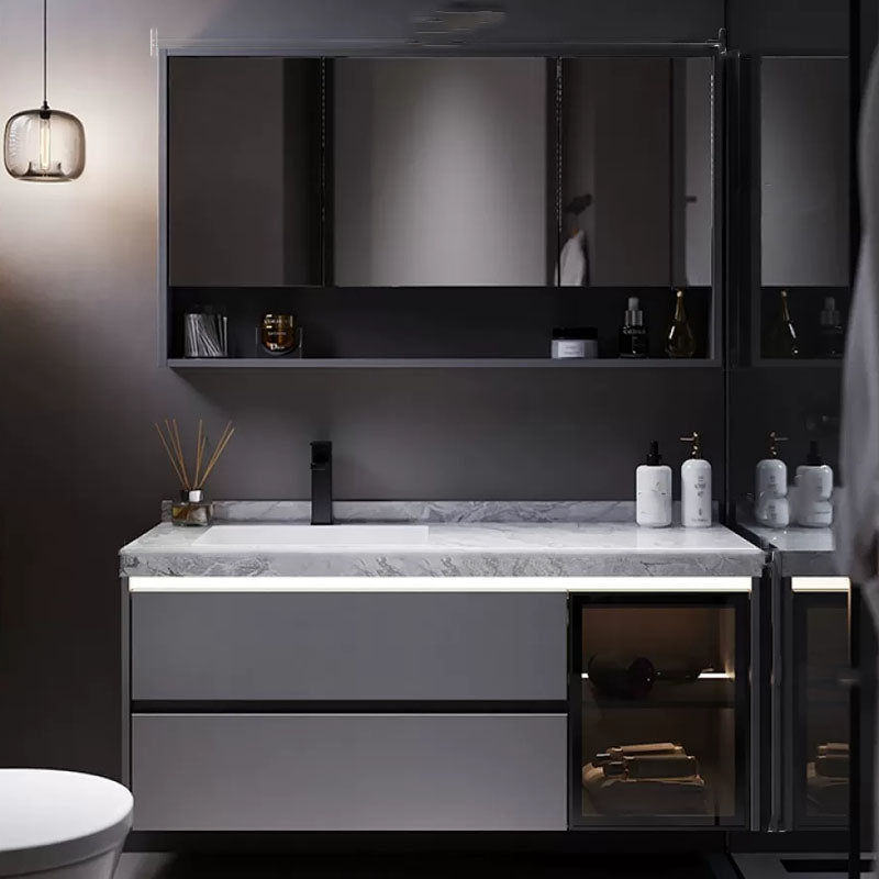 Grey Wall Mounted Standard Rectangular Open Console with Sink Set Clearhalo 'Bathroom Remodel & Bathroom Fixtures' 'Bathroom Vanities' 'bathroom_vanities' 'Home Improvement' 'home_improvement' 'home_improvement_bathroom_vanities' 8254860