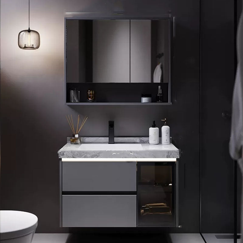 Grey Wall Mounted Standard Rectangular Open Console with Sink Set Clearhalo 'Bathroom Remodel & Bathroom Fixtures' 'Bathroom Vanities' 'bathroom_vanities' 'Home Improvement' 'home_improvement' 'home_improvement_bathroom_vanities' 8254862