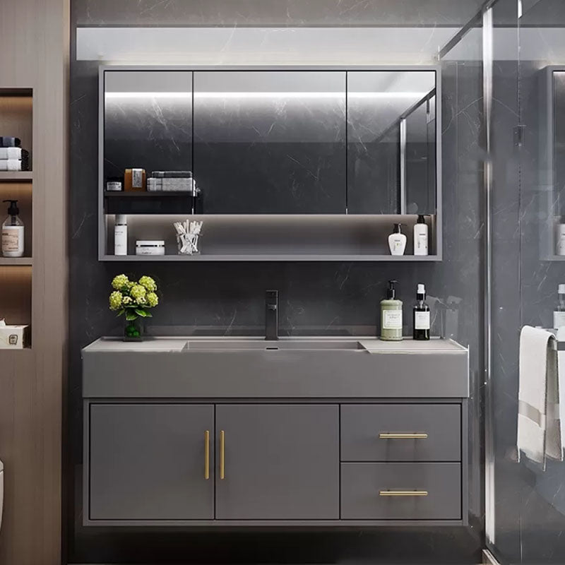 Grey Wall Mounted Standard Wood Modern Bathroom Sink Vanity 47"L x 19"W x 22"H Clearhalo 'Bathroom Remodel & Bathroom Fixtures' 'Bathroom Vanities' 'bathroom_vanities' 'Home Improvement' 'home_improvement' 'home_improvement_bathroom_vanities' 8254878