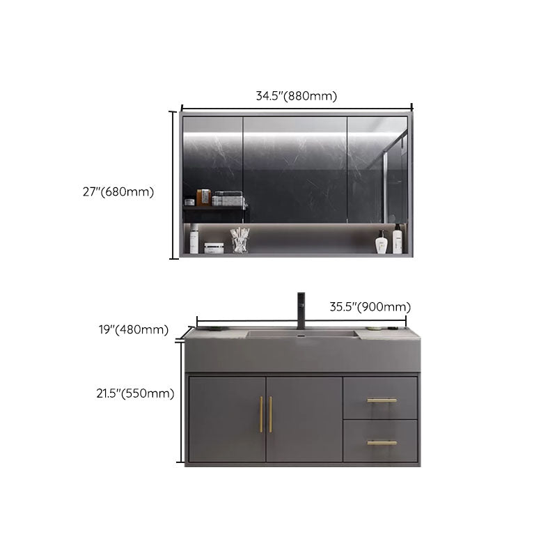 Grey Wall Mounted Standard Wood Modern Bathroom Sink Vanity Clearhalo 'Bathroom Remodel & Bathroom Fixtures' 'Bathroom Vanities' 'bathroom_vanities' 'Home Improvement' 'home_improvement' 'home_improvement_bathroom_vanities' 8254898