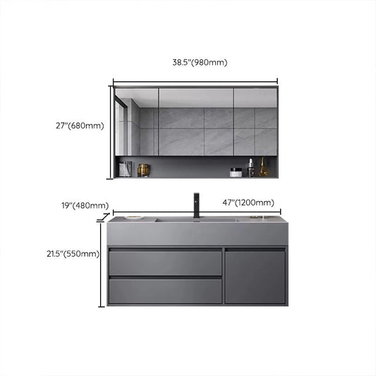 Grey Modern Wood Wall Mounted Standard Bathroom Vanity Set with Sink Clearhalo 'Bathroom Remodel & Bathroom Fixtures' 'Bathroom Vanities' 'bathroom_vanities' 'Home Improvement' 'home_improvement' 'home_improvement_bathroom_vanities' 8254917