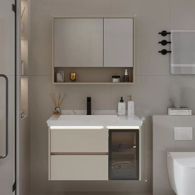 Wall Mounted Standard White Wood Modern Open Console with Sink Set Half Mirror Cabinet Clearhalo 'Bathroom Remodel & Bathroom Fixtures' 'Bathroom Vanities' 'bathroom_vanities' 'Home Improvement' 'home_improvement' 'home_improvement_bathroom_vanities' 8254930