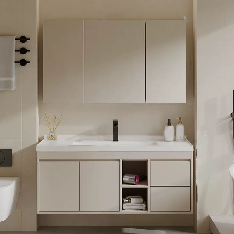 White Modern Rectangular Wall Mounted Standard Bathroom Sink Vanity 48"L x 20"W x 19"H Full Mirror Cabinet Clearhalo 'Bathroom Remodel & Bathroom Fixtures' 'Bathroom Vanities' 'bathroom_vanities' 'Home Improvement' 'home_improvement' 'home_improvement_bathroom_vanities' 8254954