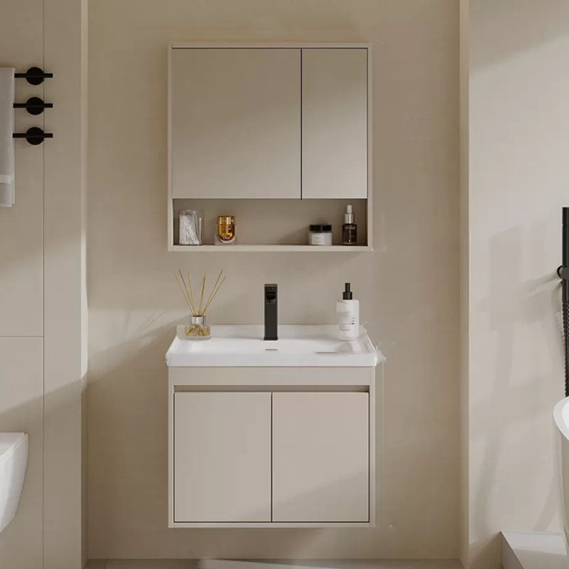 White Modern Rectangular Wall Mounted Standard Bathroom Sink Vanity 28"L x 20"W x 19"H Half Mirror Cabinet Clearhalo 'Bathroom Remodel & Bathroom Fixtures' 'Bathroom Vanities' 'bathroom_vanities' 'Home Improvement' 'home_improvement' 'home_improvement_bathroom_vanities' 8254958