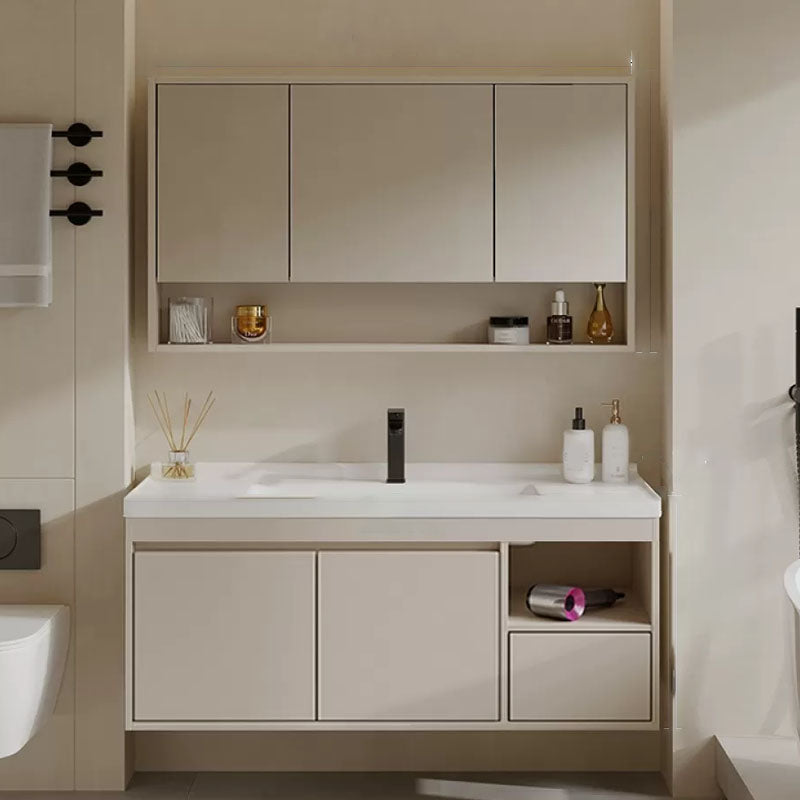 White Modern Rectangular Wall Mounted Standard Bathroom Sink Vanity 44"L x 20"W x 19"H Half Mirror Cabinet Clearhalo 'Bathroom Remodel & Bathroom Fixtures' 'Bathroom Vanities' 'bathroom_vanities' 'Home Improvement' 'home_improvement' 'home_improvement_bathroom_vanities' 8254959