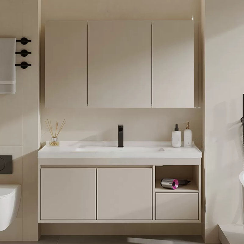 White Modern Rectangular Wall Mounted Standard Bathroom Sink Vanity 44"L x 20"W x 19"H Full Mirror Cabinet Clearhalo 'Bathroom Remodel & Bathroom Fixtures' 'Bathroom Vanities' 'bathroom_vanities' 'Home Improvement' 'home_improvement' 'home_improvement_bathroom_vanities' 8254961