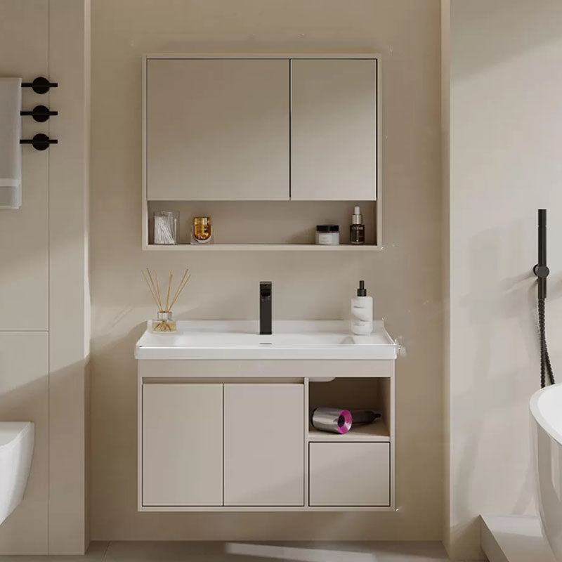 White Modern Rectangular Wall Mounted Standard Bathroom Sink Vanity 32"L x 20"W x 19"H Half Mirror Cabinet Clearhalo 'Bathroom Remodel & Bathroom Fixtures' 'Bathroom Vanities' 'bathroom_vanities' 'Home Improvement' 'home_improvement' 'home_improvement_bathroom_vanities' 8254962
