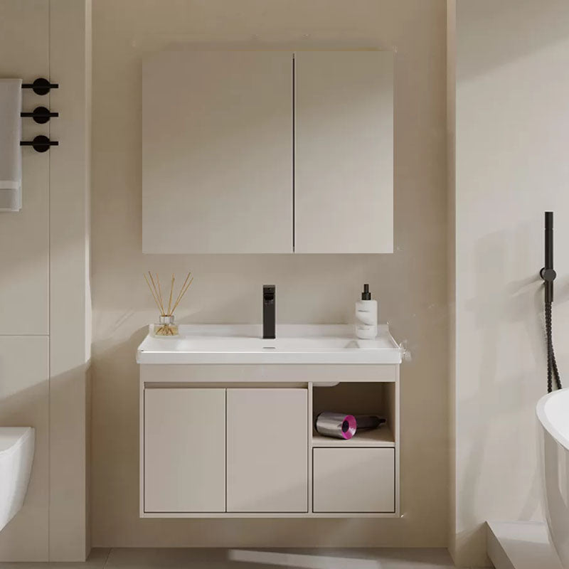 White Modern Rectangular Wall Mounted Standard Bathroom Sink Vanity 32"L x 20"W x 19"H Full Mirror Cabinet Clearhalo 'Bathroom Remodel & Bathroom Fixtures' 'Bathroom Vanities' 'bathroom_vanities' 'Home Improvement' 'home_improvement' 'home_improvement_bathroom_vanities' 8254965