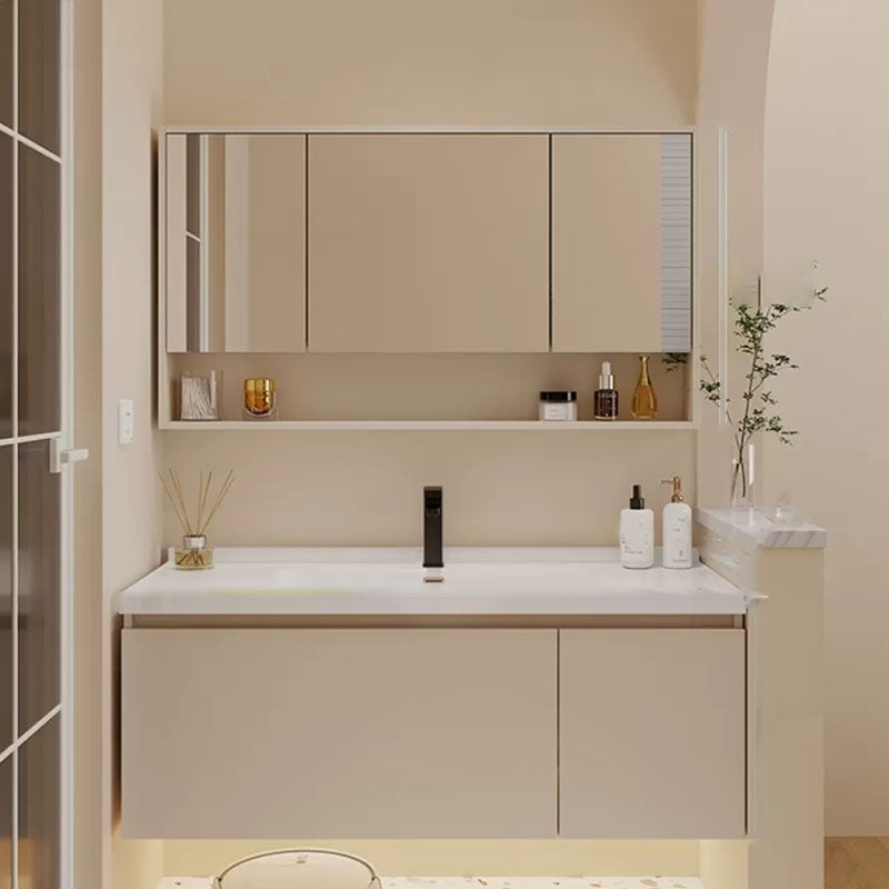 Modern White Wall Mounted Standard Wood Open Console with Sink Set Clearhalo 'Bathroom Remodel & Bathroom Fixtures' 'Bathroom Vanities' 'bathroom_vanities' 'Home Improvement' 'home_improvement' 'home_improvement_bathroom_vanities' 8262347