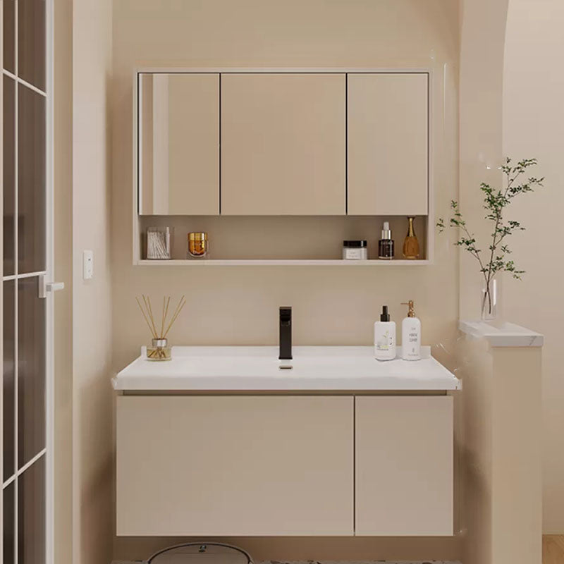 Modern White Wall Mounted Standard Wood Open Console with Sink Set Clearhalo 'Bathroom Remodel & Bathroom Fixtures' 'Bathroom Vanities' 'bathroom_vanities' 'Home Improvement' 'home_improvement' 'home_improvement_bathroom_vanities' 8262348