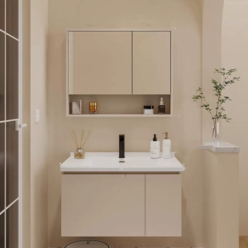 Modern White Wall Mounted Standard Wood Open Console with Sink Set Clearhalo 'Bathroom Remodel & Bathroom Fixtures' 'Bathroom Vanities' 'bathroom_vanities' 'Home Improvement' 'home_improvement' 'home_improvement_bathroom_vanities' 8262349