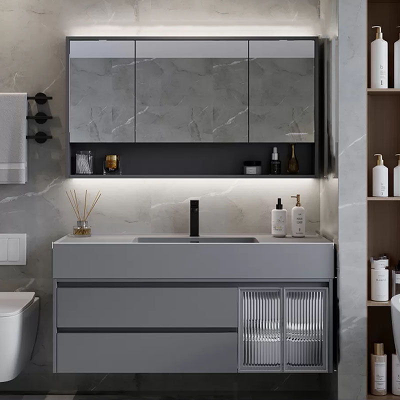 Grey Wall Mounted Standard Modern Single-Sink Open Console with Sink Set 47"L x 19"W x 22"H Clearhalo 'Bathroom Remodel & Bathroom Fixtures' 'Bathroom Vanities' 'bathroom_vanities' 'Home Improvement' 'home_improvement' 'home_improvement_bathroom_vanities' 8262395