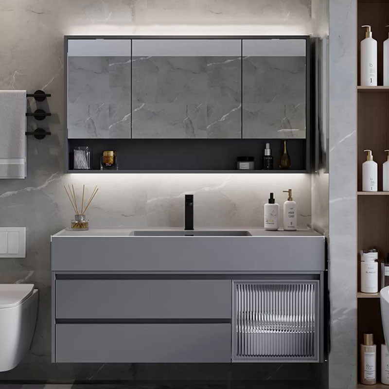 Grey Wall Mounted Standard Modern Single-Sink Open Console with Sink Set Clearhalo 'Bathroom Remodel & Bathroom Fixtures' 'Bathroom Vanities' 'bathroom_vanities' 'Home Improvement' 'home_improvement' 'home_improvement_bathroom_vanities' 8262396