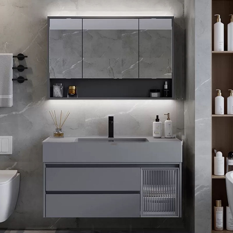 Grey Wall Mounted Standard Modern Single-Sink Open Console with Sink Set 35"L x 19"W x 22"H Clearhalo 'Bathroom Remodel & Bathroom Fixtures' 'Bathroom Vanities' 'bathroom_vanities' 'Home Improvement' 'home_improvement' 'home_improvement_bathroom_vanities' 8262398